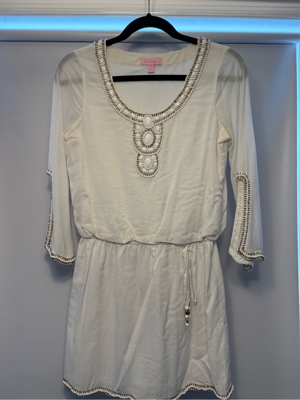 Lilly Pulitzer White Mini Dress with Beaded Trim
